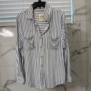 C&C California Gray and White Striped Casual Shirt